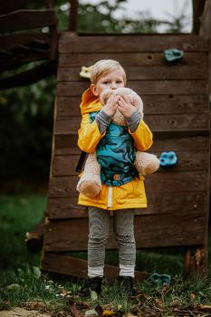 LennyLamb Puppentragehilfe mit Schnallen Jurassic Park DINOS BLAU-GRÜN